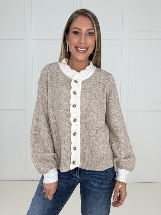 Latte Tessa Trim Cardigan-170 Cardigans- Simply Simpson's Boutique is a Women's Online Fashion Boutique Located in Jupiter, Florida