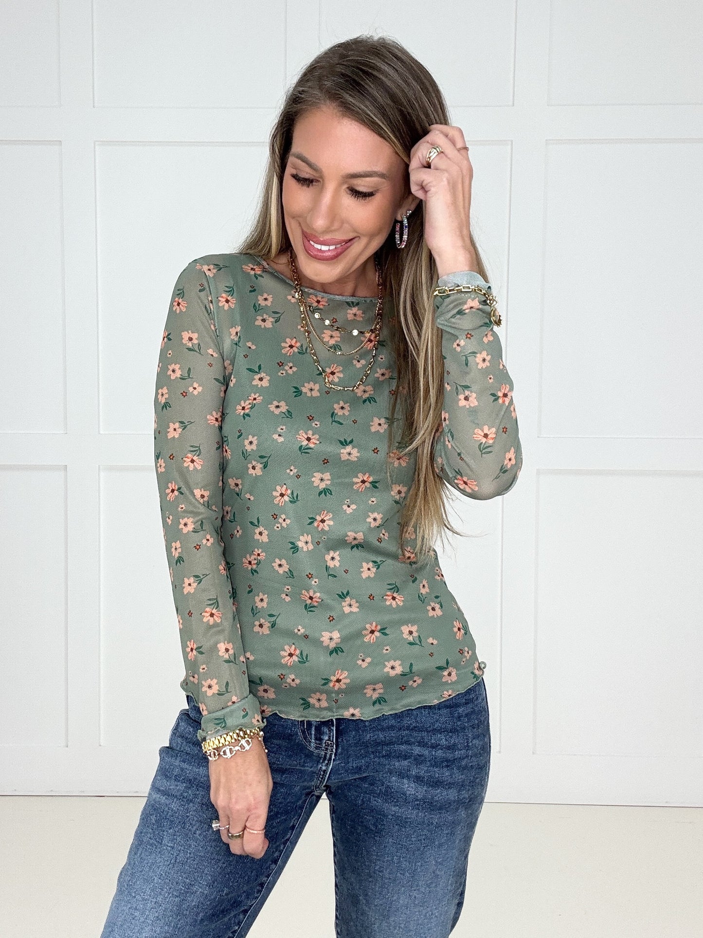 Daisy Days Mesh Top-110 Long Sleeves- Simply Simpson's Boutique is a Women's Online Fashion Boutique Located in Jupiter, Florida