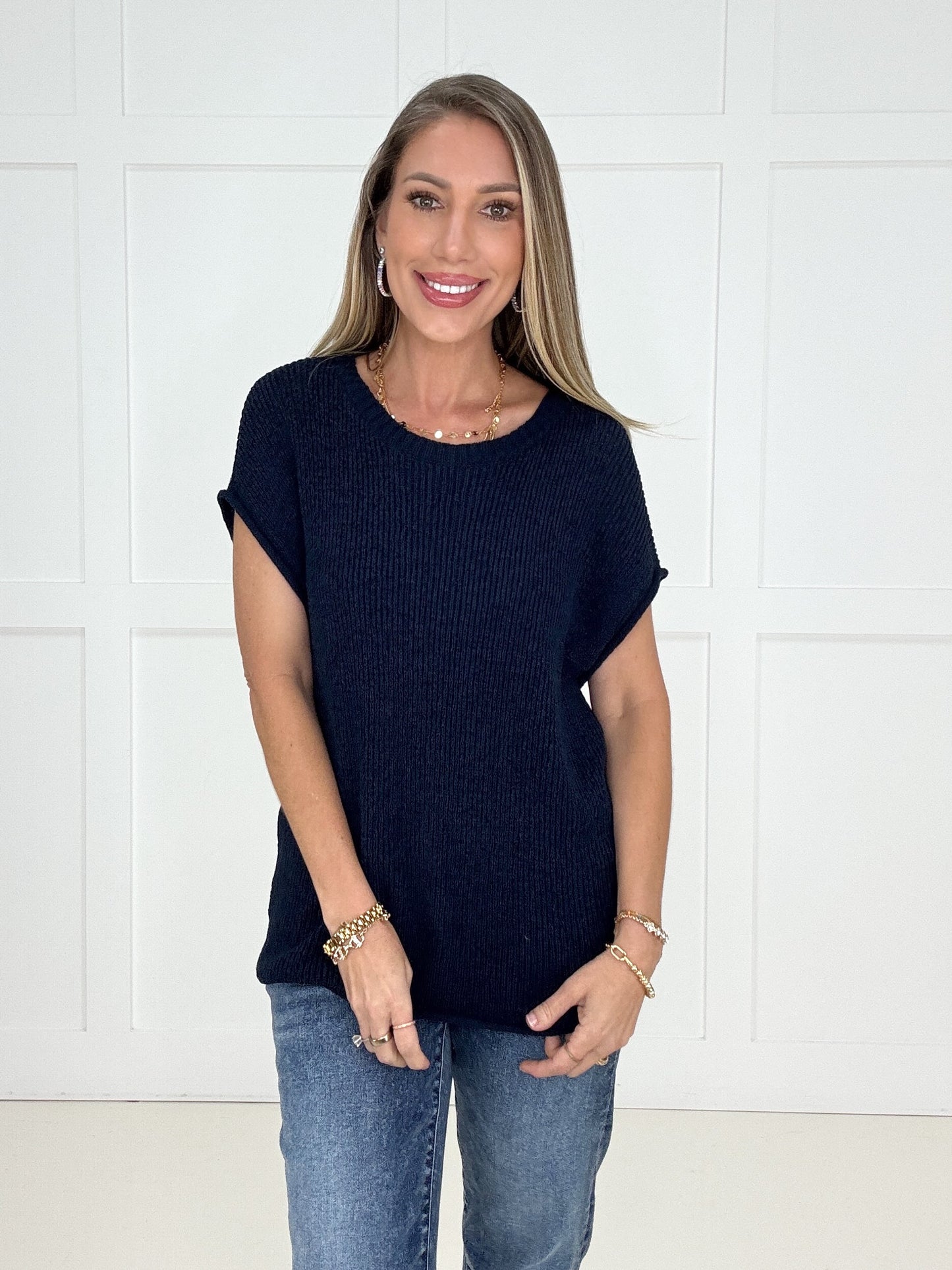 Navy Everyday Ease Knit Top-100 Short Sleeves- Simply Simpson's Boutique is a Women's Online Fashion Boutique Located in Jupiter, Florida