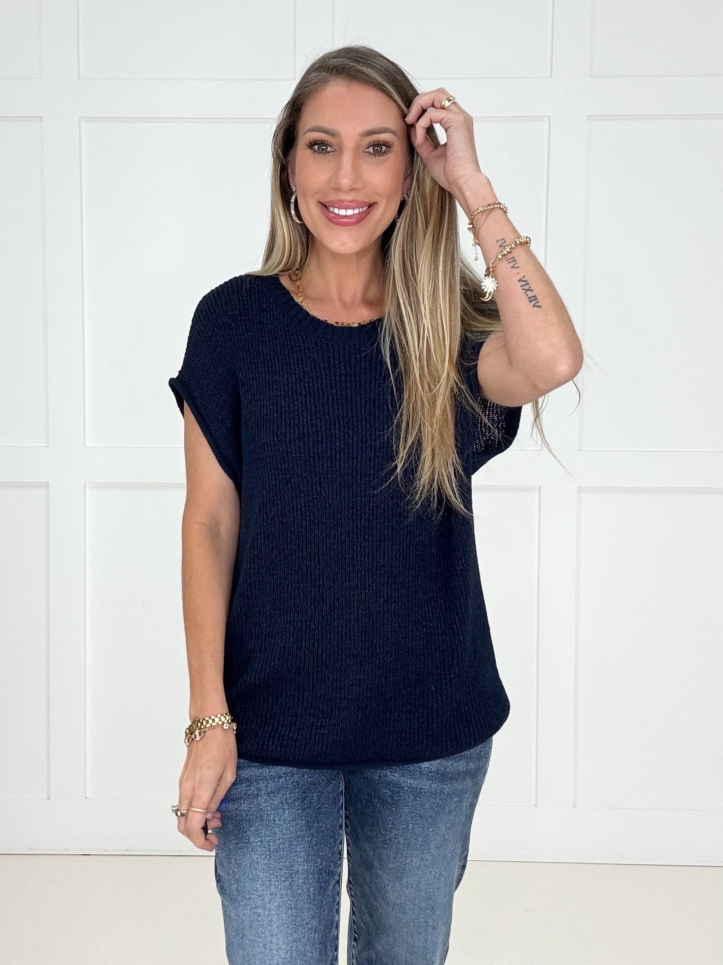Navy Everyday Ease Knit Top-100 Short Sleeves- Simply Simpson's Boutique is a Women's Online Fashion Boutique Located in Jupiter, Florida