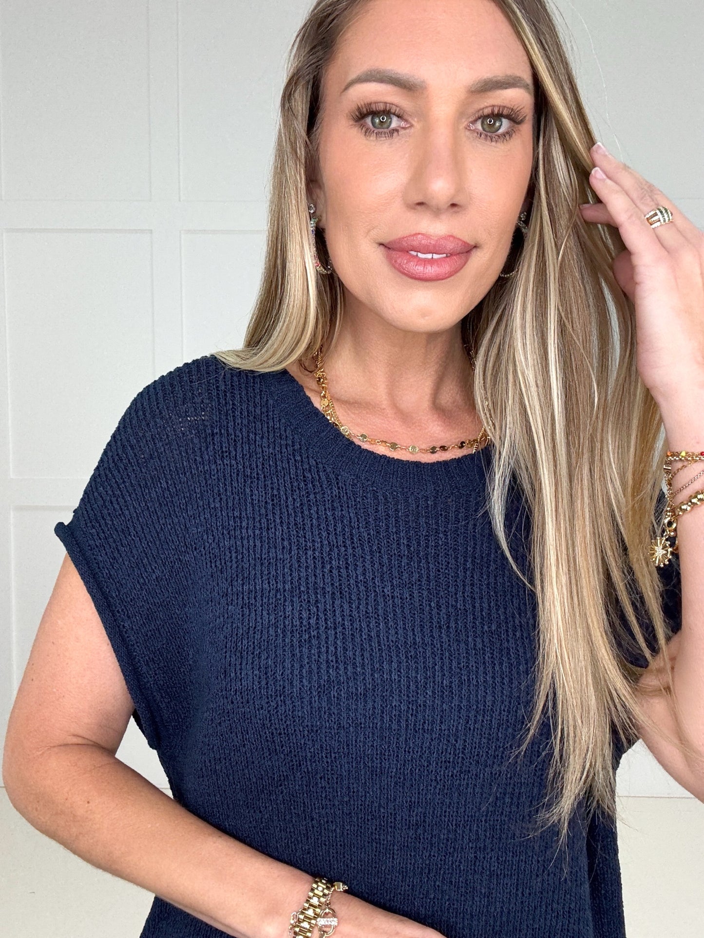 Navy Everyday Ease Knit Top-100 Short Sleeves- Simply Simpson's Boutique is a Women's Online Fashion Boutique Located in Jupiter, Florida
