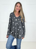 Charcoal Written In The Stars Babydoll Top-110 Long Sleeves- Simply Simpson's Boutique is a Women's Online Fashion Boutique Located in Jupiter, Florida