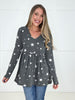 Charcoal Written In The Stars Babydoll Top-110 Long Sleeves- Simply Simpson's Boutique is a Women's Online Fashion Boutique Located in Jupiter, Florida