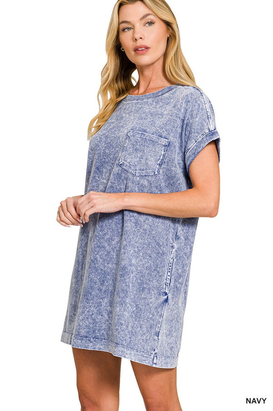 Navy Acid Washed T-Shirt Dress- Simply Simpson's Boutique is a Women's Online Fashion Boutique Located in Jupiter, Florida