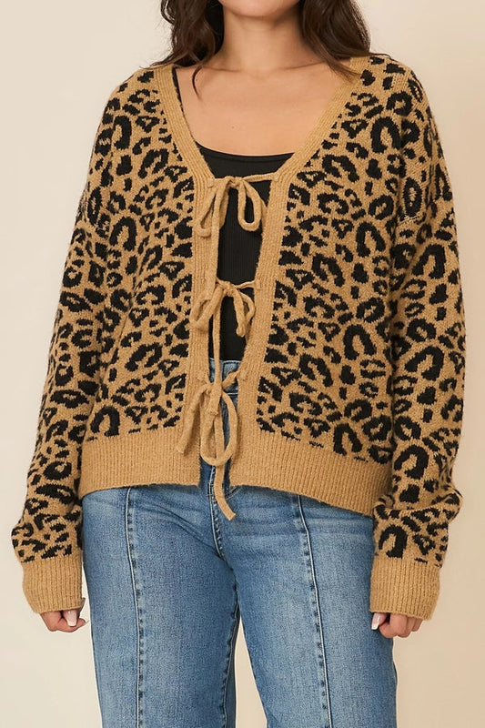 Andeline Leopard Front Tie Knit Cardigan- Simply Simpson's Boutique is a Women's Online Fashion Boutique Located in Jupiter, Florida