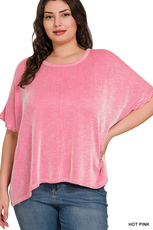 Ribbed Striped Oversized Short Sleeve Top-100 Short Sleeves- Simply Simpson's Boutique is a Women's Online Fashion Boutique Located in Jupiter, Florida