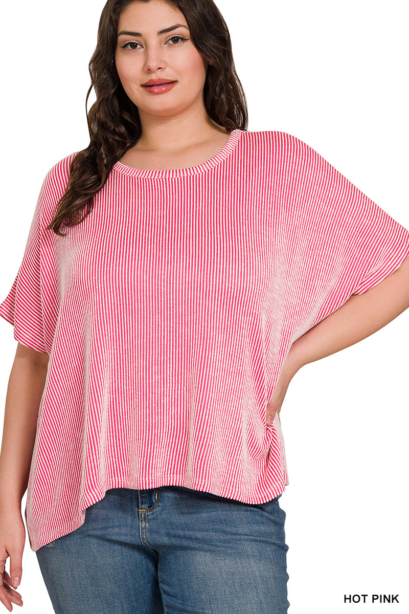 Ribbed Striped Oversized Short Sleeve Top-100 Short Sleeves- Simply Simpson's Boutique is a Women's Online Fashion Boutique Located in Jupiter, Florida