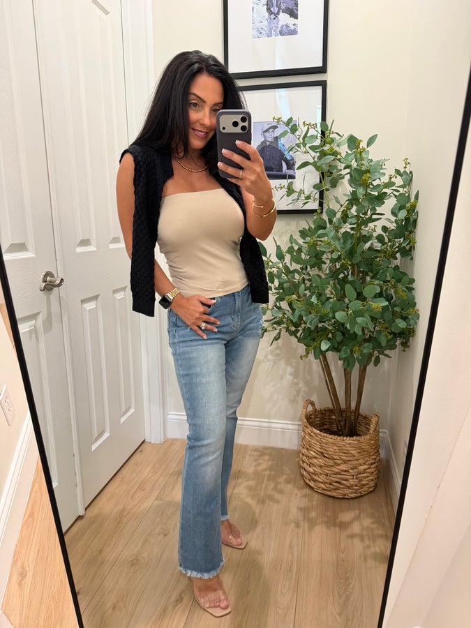 Chloe High Rise Straight Raw Hem Cropped Jeans