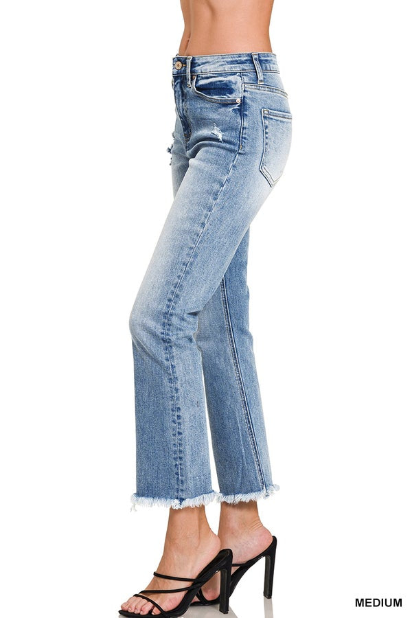 Chloe High Rise Straight Raw Hem Cropped Jeans
