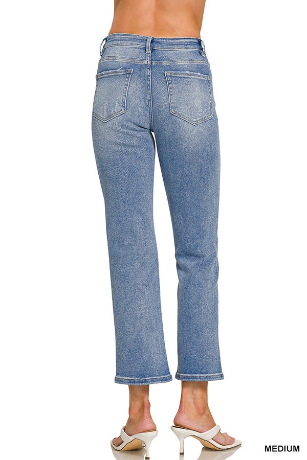 Medium Washed Cropped Straight Leg