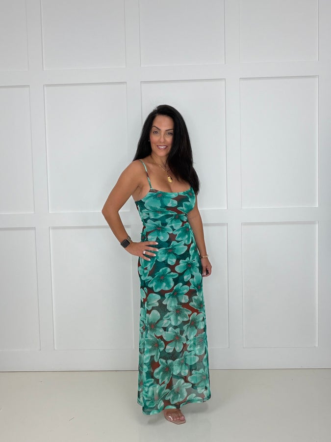 Teal Presley Mesh Floral Print Dress