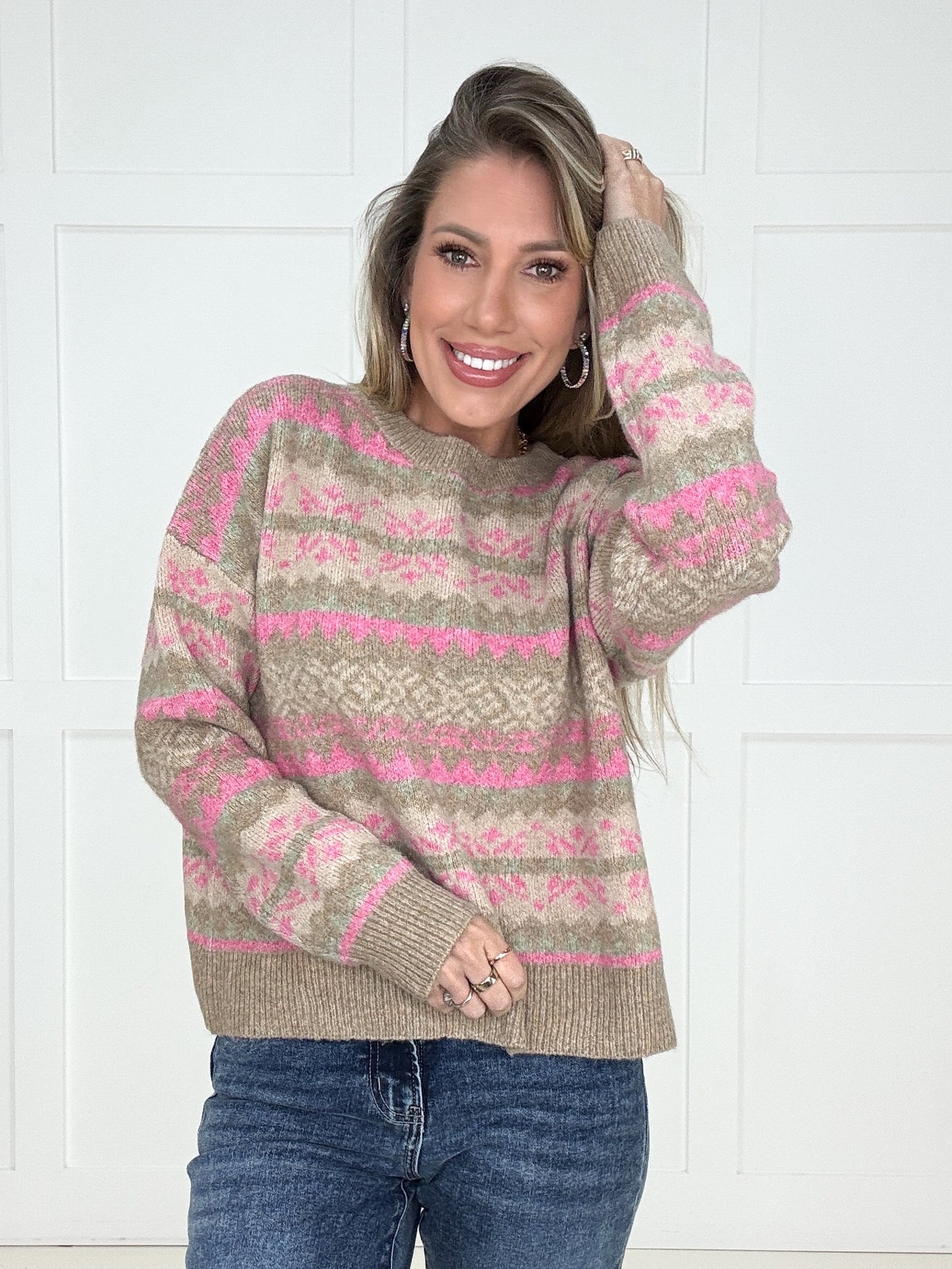 Pink Passion Fair Isle Sweater-150 Sweaters- Simply Simpson's Boutique is a Women's Online Fashion Boutique Located in Jupiter, Florida