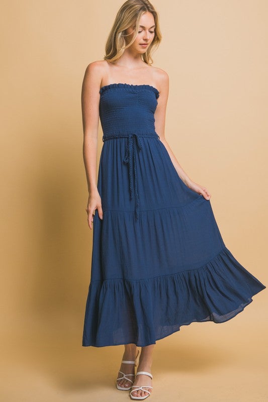 Navy Smocked Maxi Dress- Simply Simpson's Boutique is a Women's Online Fashion Boutique Located in Jupiter, Florida