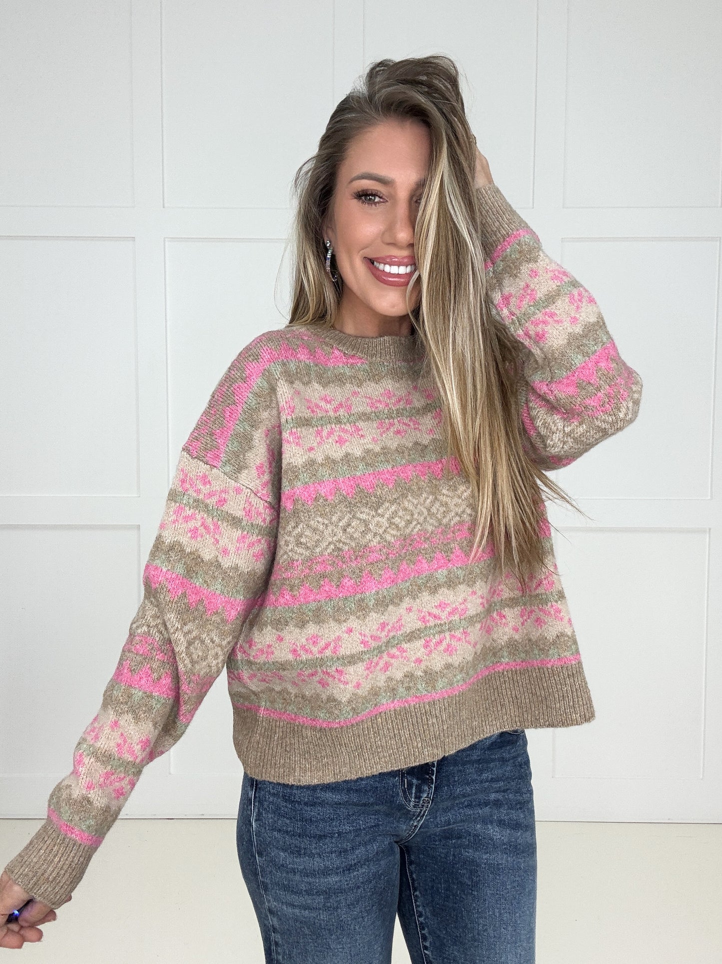 Pink Passion Fair Isle Sweater-150 Sweaters- Simply Simpson's Boutique is a Women's Online Fashion Boutique Located in Jupiter, Florida