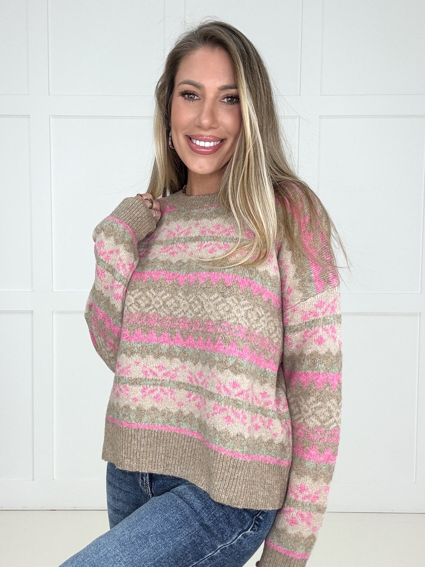 Pink Passion Fair Isle Sweater-150 Sweaters- Simply Simpson's Boutique is a Women's Online Fashion Boutique Located in Jupiter, Florida