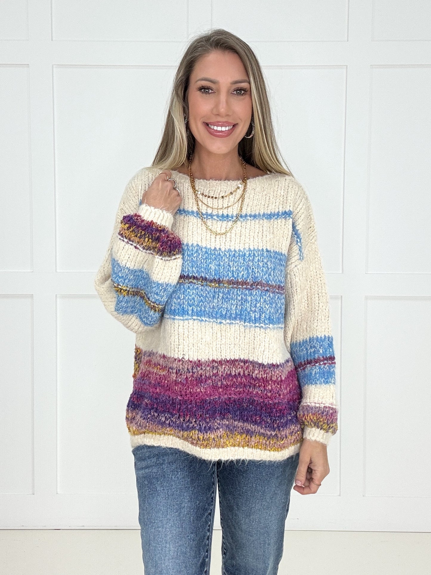 Painted Skies Stripe Sweater-150 Sweaters- Simply Simpson's Boutique is a Women's Online Fashion Boutique Located in Jupiter, Florida