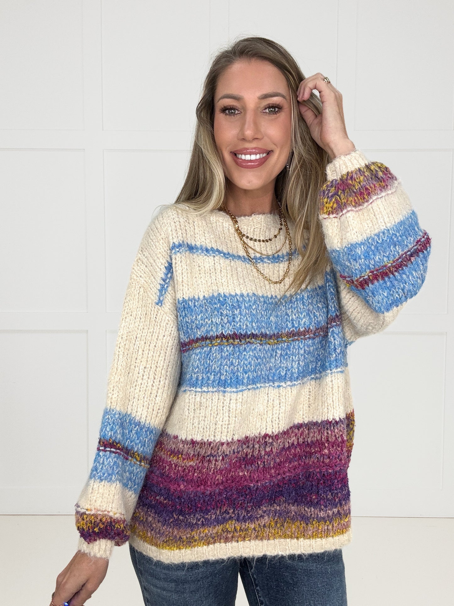 Painted Skies Stripe Sweater-150 Sweaters- Simply Simpson's Boutique is a Women's Online Fashion Boutique Located in Jupiter, Florida