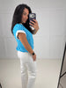 Deep Sky Cap Sleeve Stripe Tee- Simply Simpson's Boutique is a Women's Online Fashion Boutique Located in Jupiter, Florida