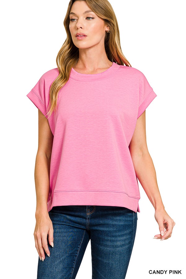 Candy Pink Short Sleeve Scuba Top- Simply Simpson's Boutique is a Women's Online Fashion Boutique Located in Jupiter, Florida