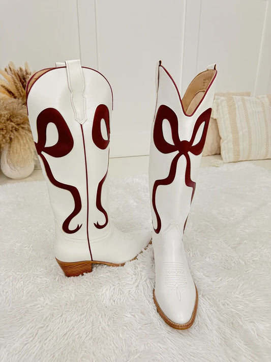 Tall Maroon Bow Boots-260 Shoes- Simply Simpson's Boutique is a Women's Online Fashion Boutique Located in Jupiter, Florida