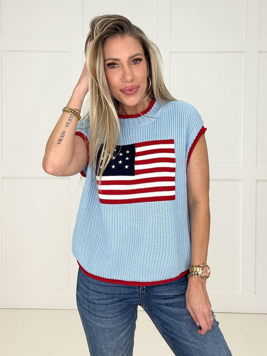 Blue American Babe Knit Top-100 Short Sleeves- Simply Simpson's Boutique is a Women's Online Fashion Boutique Located in Jupiter, Florida