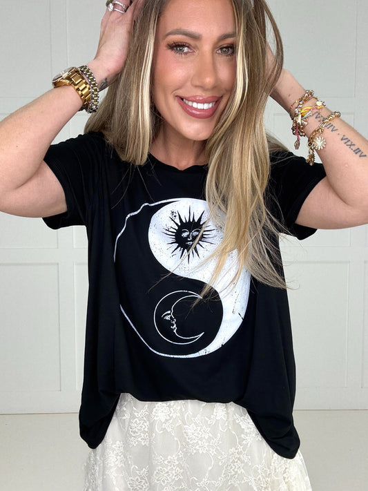Celestial Yin Yang Graphic Tee-100 Short Sleeves- Simply Simpson's Boutique is a Women's Online Fashion Boutique Located in Jupiter, Florida