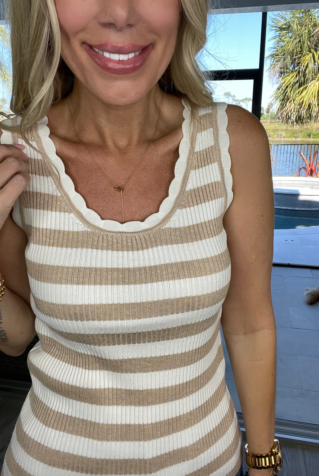 Scalloped Sunshine Striped Tank-120 Sleeveless- Simply Simpson's Boutique is a Women's Online Fashion Boutique Located in Jupiter, Florida