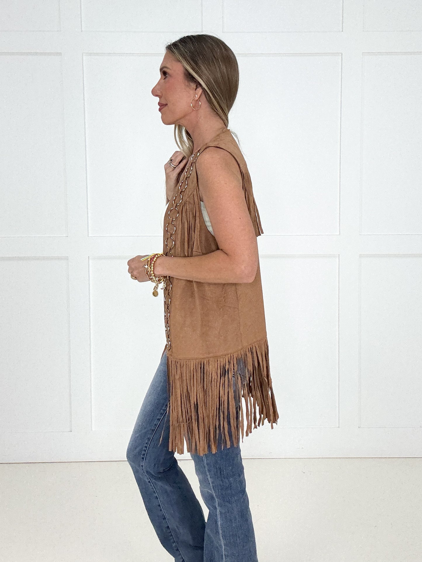 Camel Desert Dusk Fringe Vest-120 Sleeveless- Simply Simpson's Boutique is a Women's Online Fashion Boutique Located in Jupiter, Florida