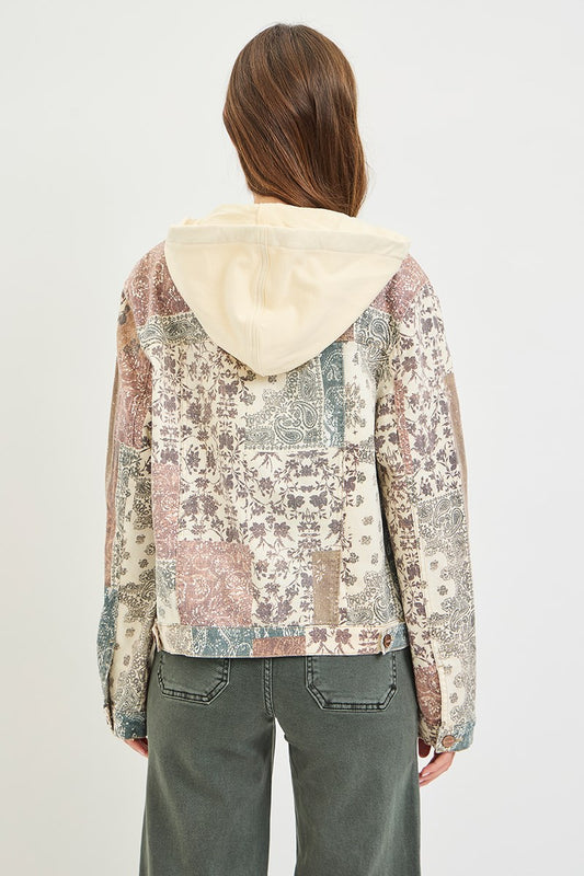 Risen Boho Bliss Denim Patchwork Hooded Jacket