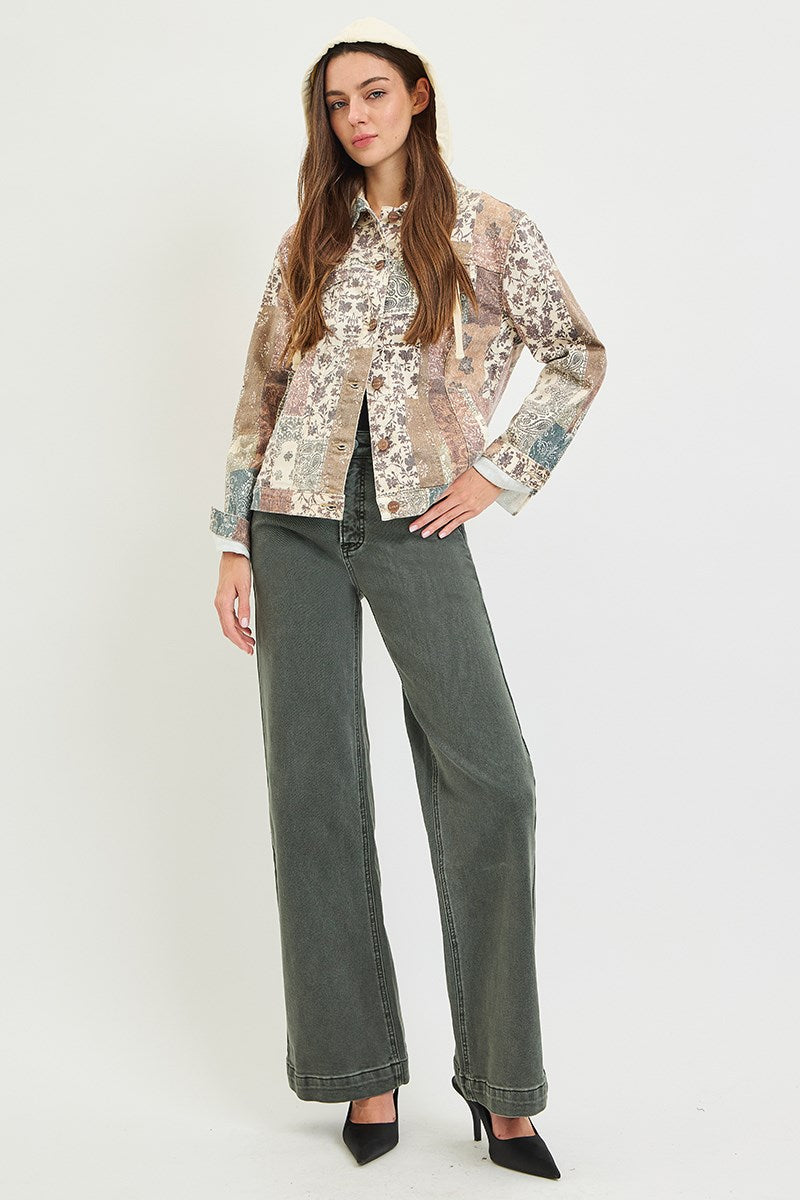 Risen Boho Bliss Denim Patchwork Hooded Jacket