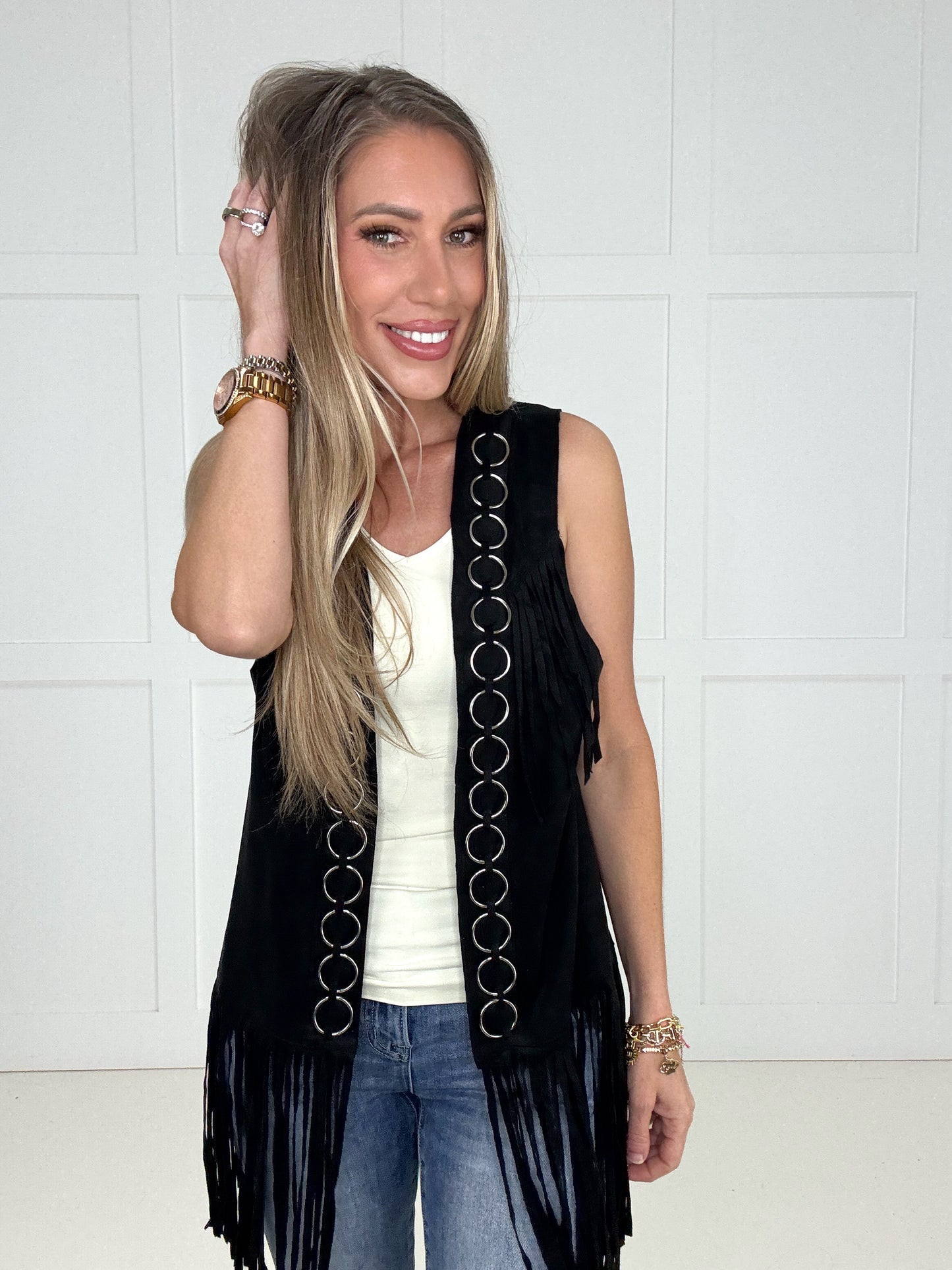 Black Desert Dusk Fringe Vest-120 Sleeveless- Simply Simpson's Boutique is a Women's Online Fashion Boutique Located in Jupiter, Florida
