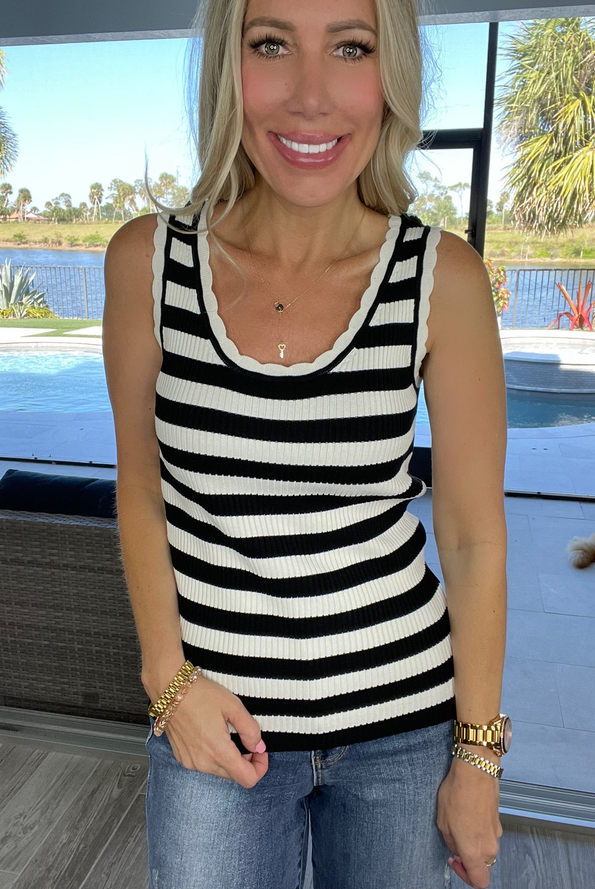Scalloped Sunshine Striped Tank-120 Sleeveless- Simply Simpson's Boutique is a Women's Online Fashion Boutique Located in Jupiter, Florida
