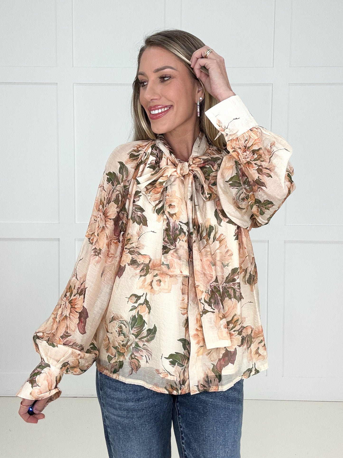 Peach Blossom & Bow Blouse