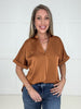 Copper Glam Satin V-Neck Blouse