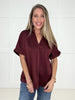 Wine Glam Satin V-Neck Blouse