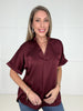Wine Glam Satin V-Neck Blouse
