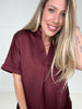 Wine Glam Satin V-Neck Blouse