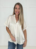 Cream Glam Satin V-Neck Blouse