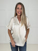 Cream Glam Satin V-Neck Blouse