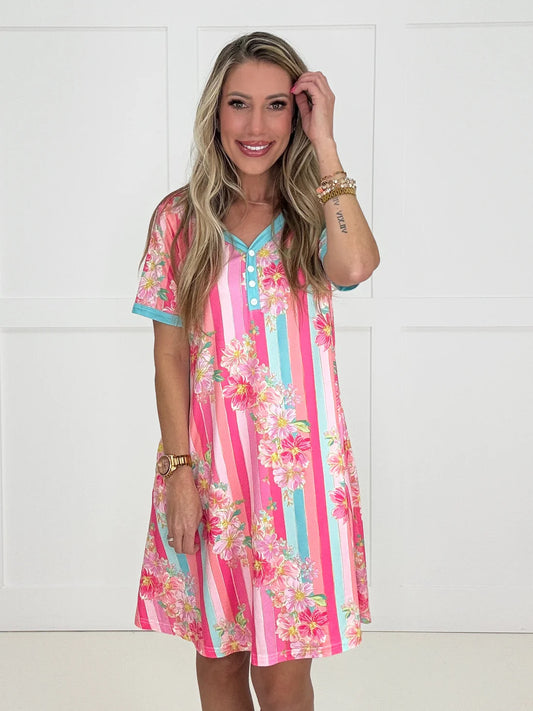 Shirley & Stone Striped Floral Nightdress-220 Lounge wear/Pajamas- Simply Simpson's Boutique is a Women's Online Fashion Boutique Located in Jupiter, Florida