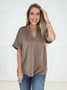 Mocha Glam Satin V-Neck Blouse
