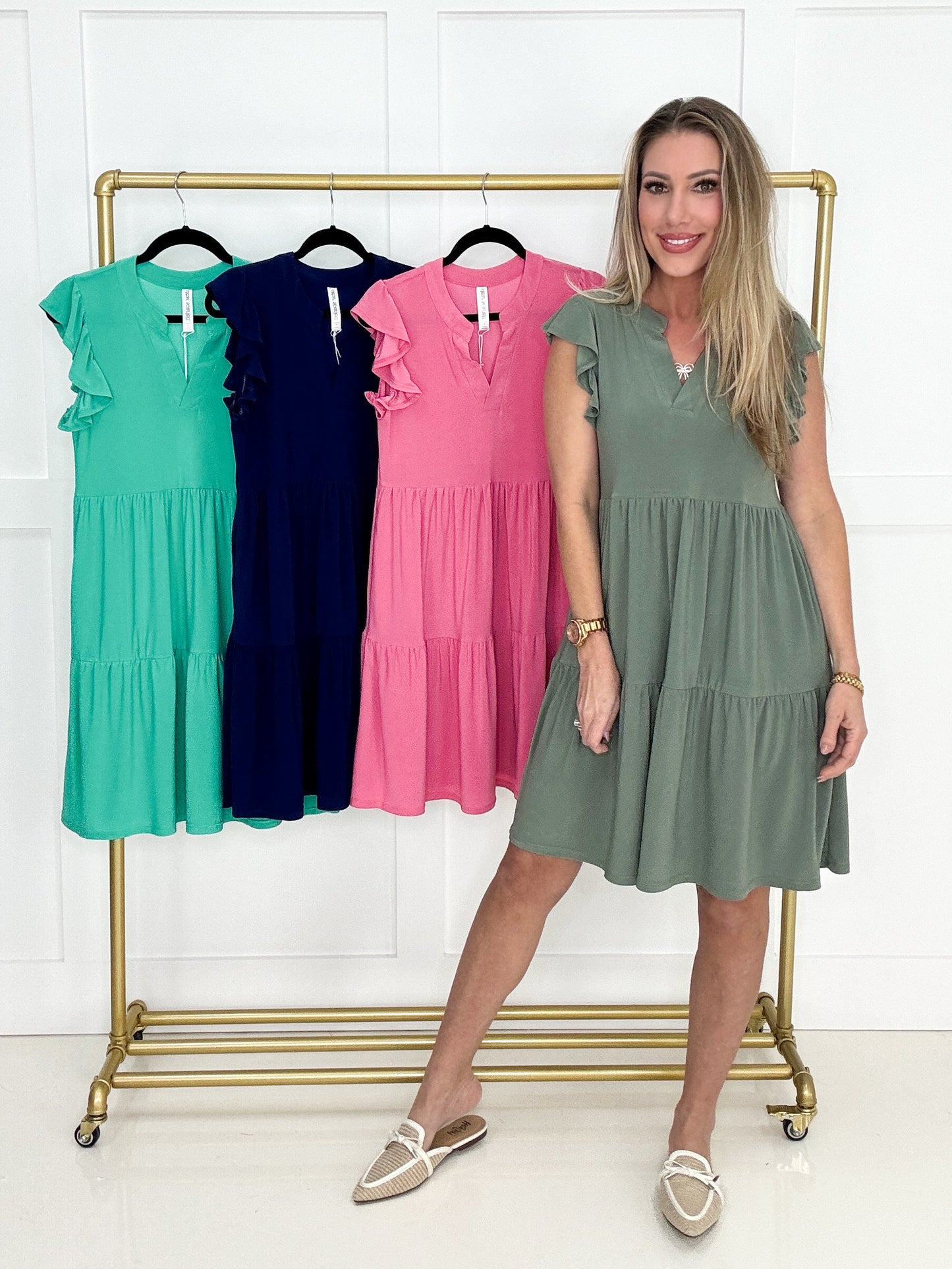 Dear Scarlett Tiered Flutter Sleeve Dress-240 Dresses- Simply Simpson's Boutique is a Women's Online Fashion Boutique Located in Jupiter, Florida