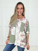 POL Sage Floral Patch Top-100 Short Sleeves- Simply Simpson's Boutique is a Women's Online Fashion Boutique Located in Jupiter, Florida