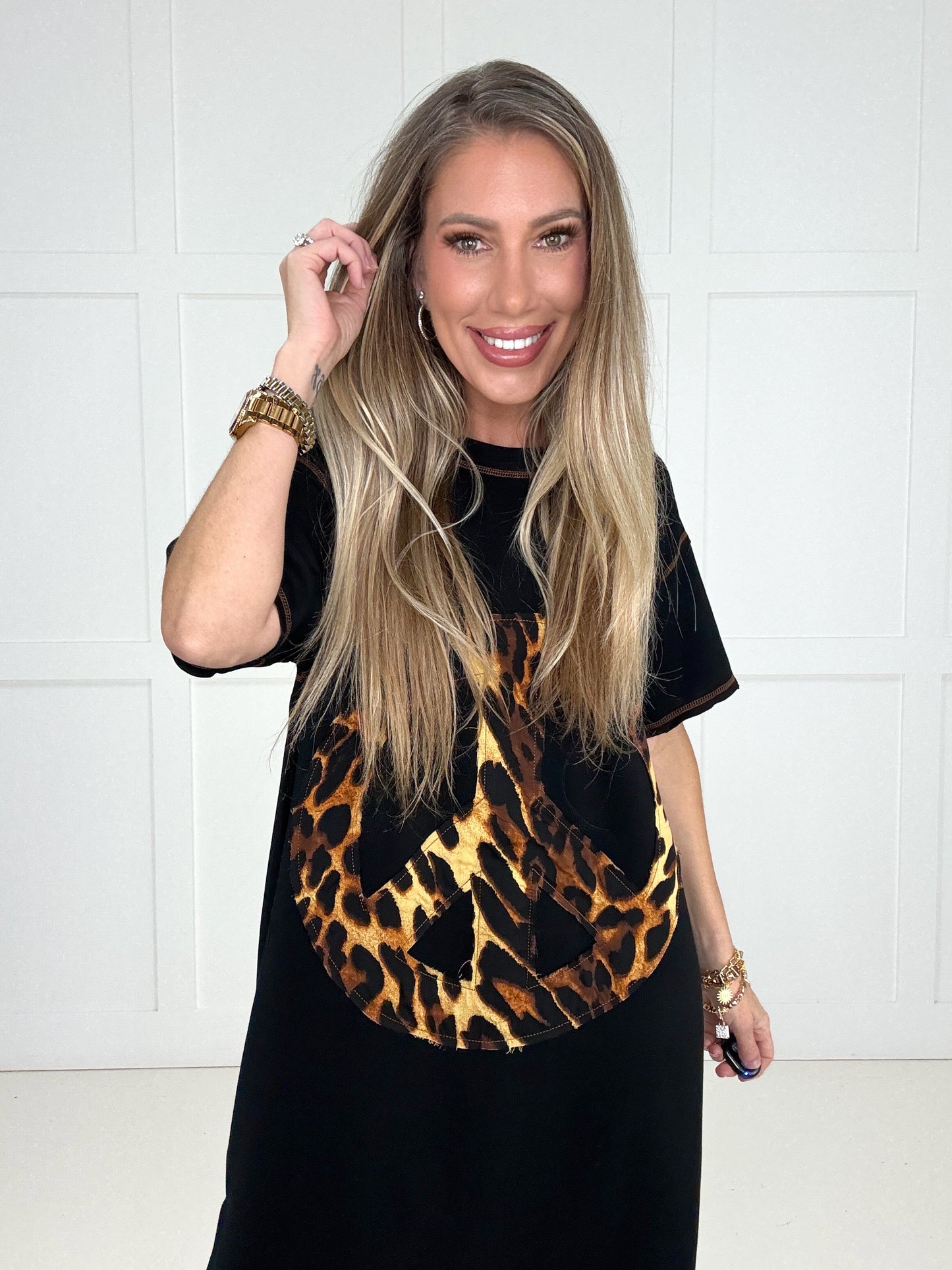 Wild Side Peace Tee Dress-240 Dresses- Simply Simpson's Boutique is a Women's Online Fashion Boutique Located in Jupiter, Florida