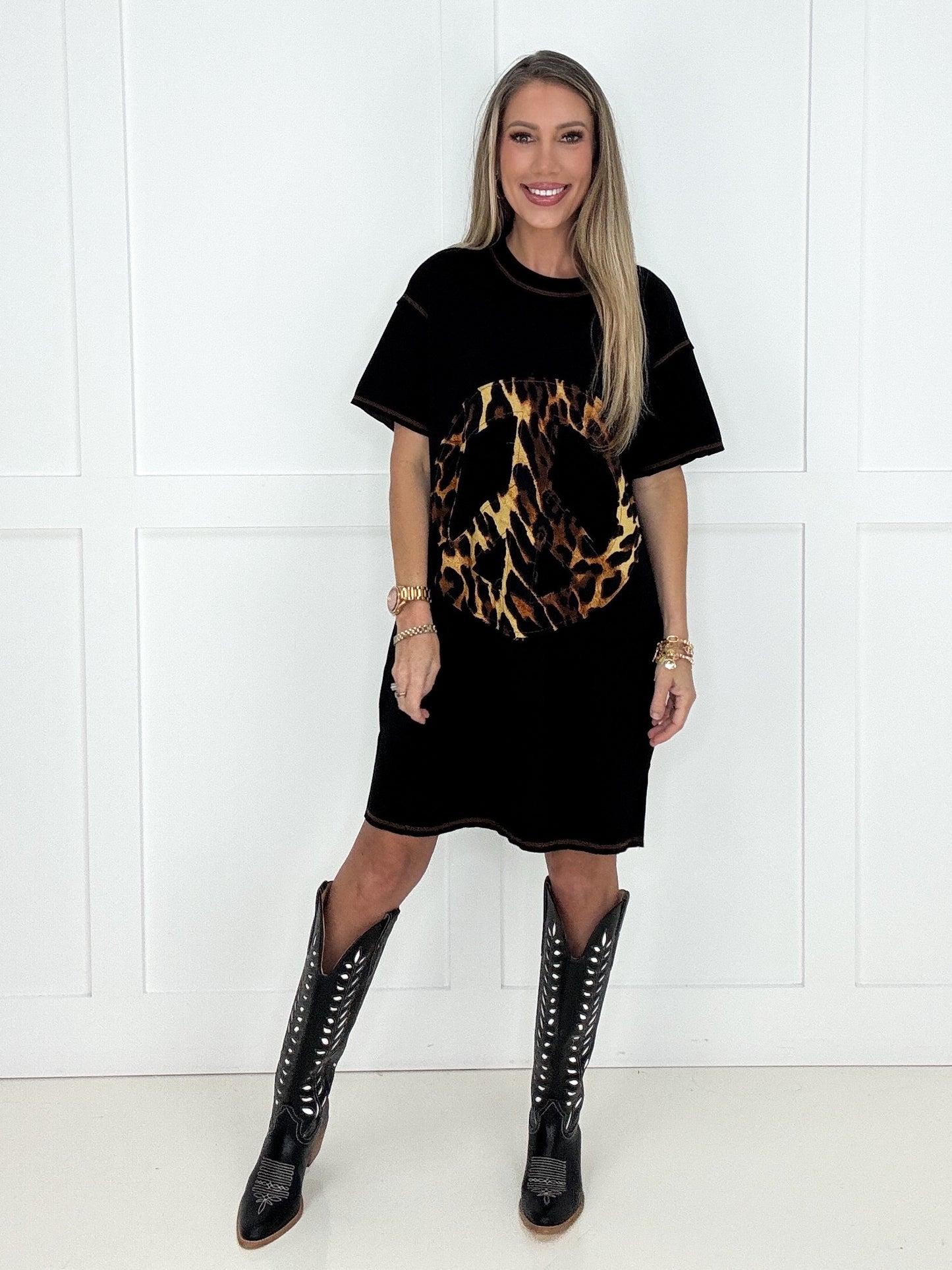 Wild Side Peace Tee Dress-240 Dresses- Simply Simpson's Boutique is a Women's Online Fashion Boutique Located in Jupiter, Florida