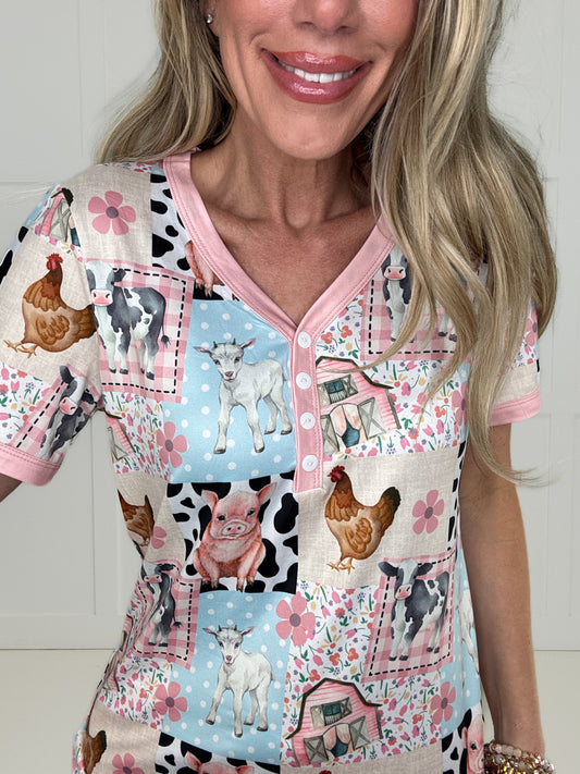 Preorder Barnyard Babes Shorts Pajamas(Plaid will Be Smaller Design)-220 Lounge wear/Pajamas- Simply Simpson's Boutique is a Women's Online Fashion Boutique Located in Jupiter, Florida