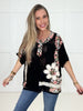 POL Black Floral Patch Top-100 Short Sleeves- Simply Simpson's Boutique is a Women's Online Fashion Boutique Located in Jupiter, Florida