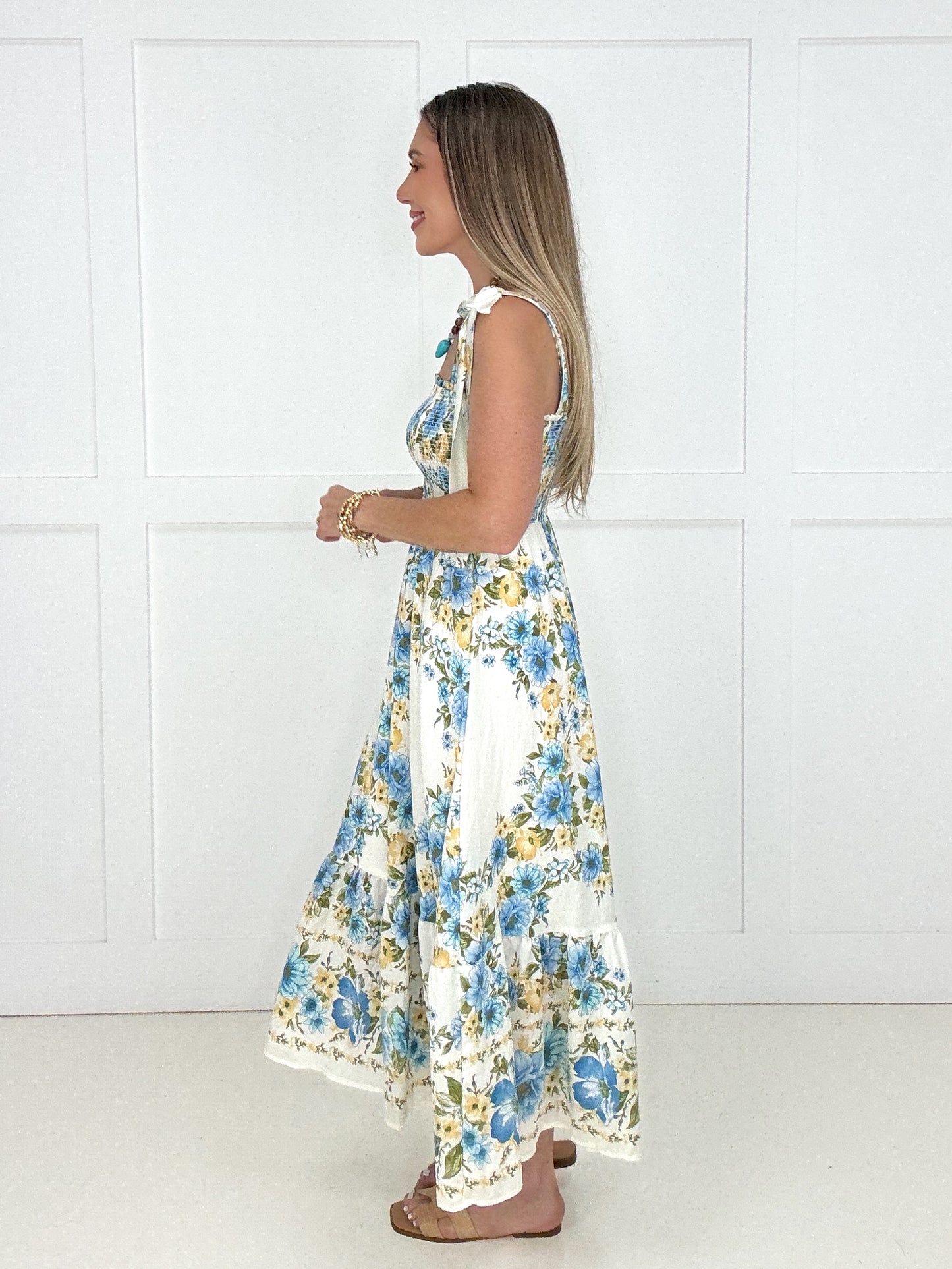 Blue Wildflower Romance Smocked Dress-240 Dresses- Simply Simpson's Boutique is a Women's Online Fashion Boutique Located in Jupiter, Florida