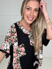POL Black Floral Patch Top-100 Short Sleeves- Simply Simpson's Boutique is a Women's Online Fashion Boutique Located in Jupiter, Florida