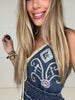 POL Deep V-Neck Sleeveless Embroidery Spangle Denim Long Dress